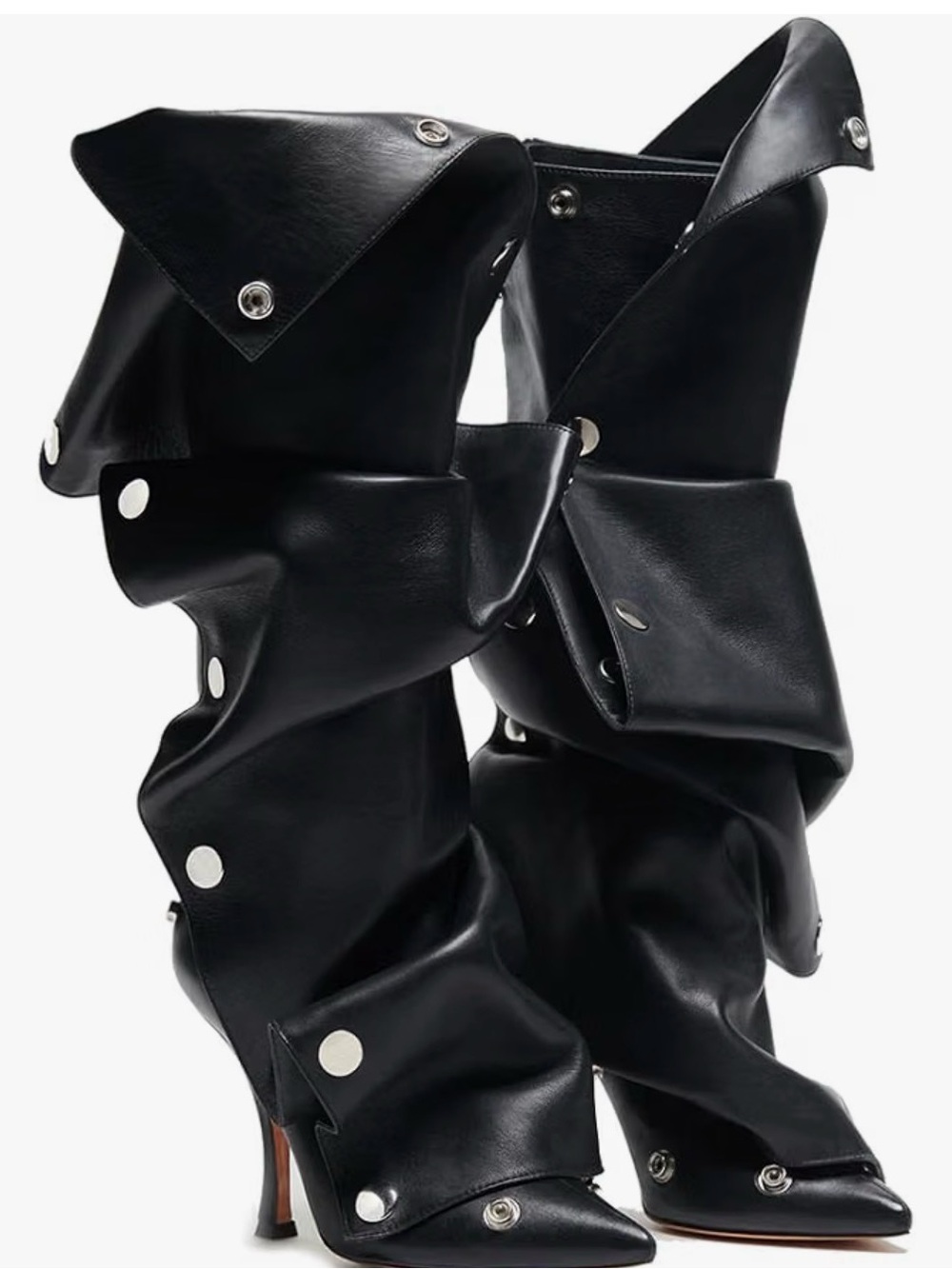 Black Womens Sculpted Leather Knee-High Heels